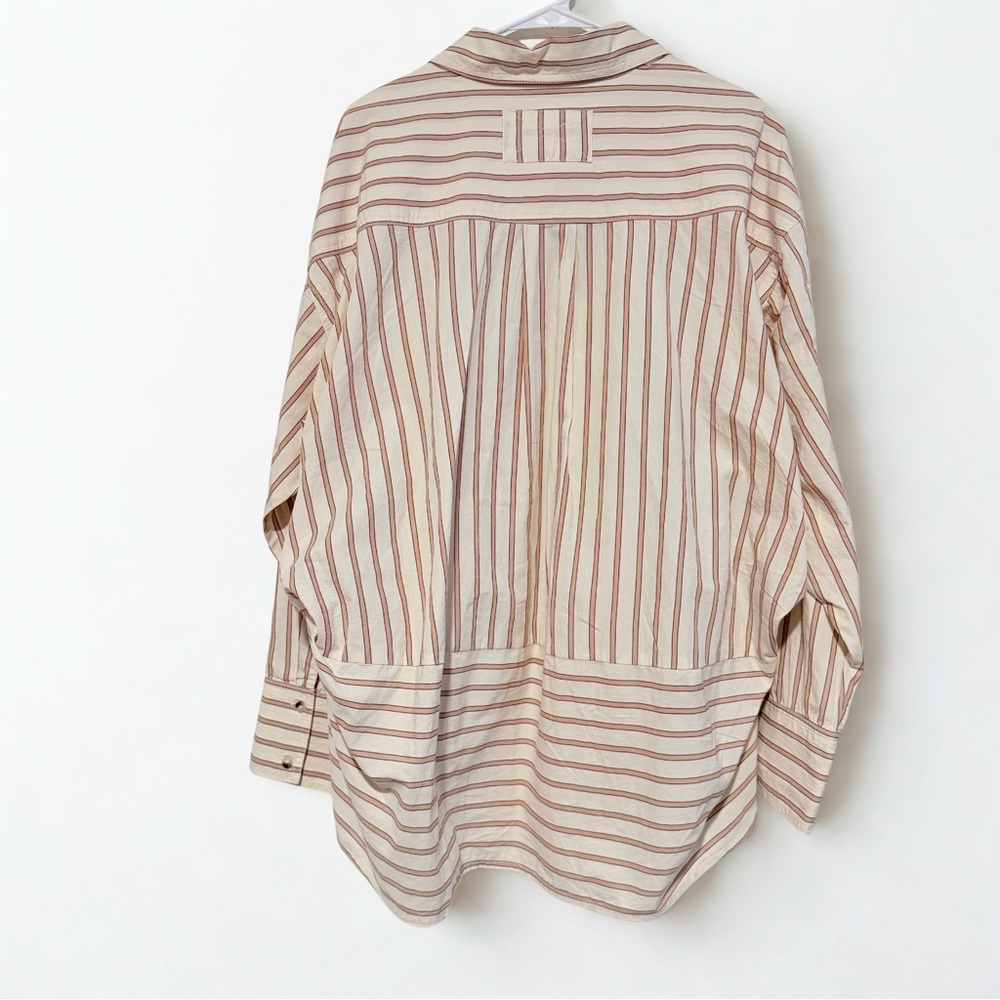 Free People Varsity Vibes Stripe Oversize Cotton Button-Up Shirt LG NWT - Picture 6 of 9